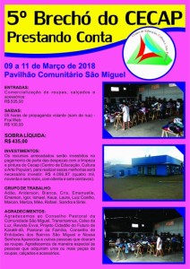 Prestação de contas do 5º brecho do Cecap